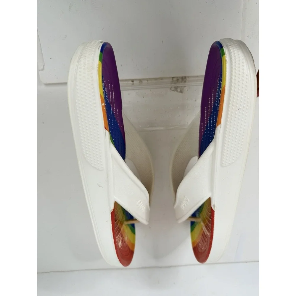 Crocs Iconic Comfort Rainbow Flip Flops White Men's Size 11 Pride‎ Sandals